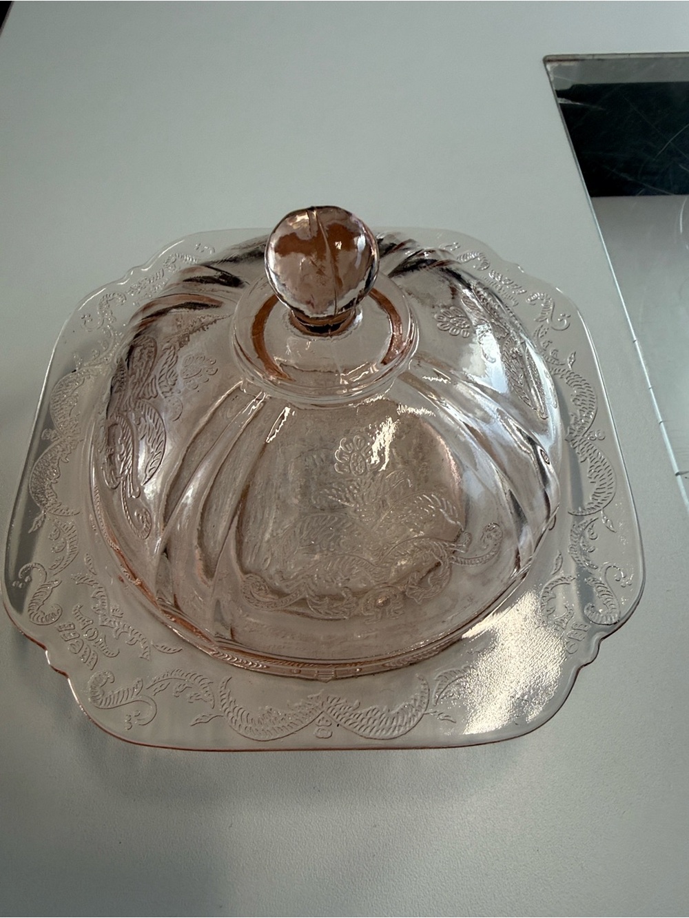 Vintage Indiana Pink depression Glass Covered Butter Dish